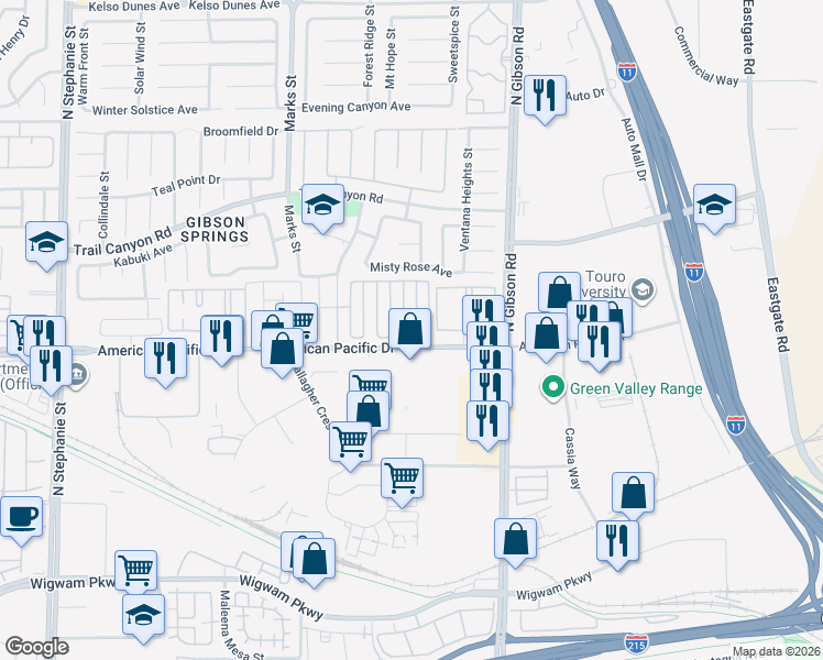 map of restaurants, bars, coffee shops, grocery stores, and more near 1069 American Pacific Drive in Henderson