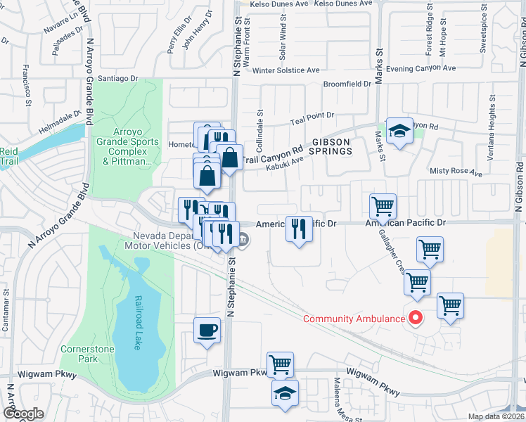 map of restaurants, bars, coffee shops, grocery stores, and more near 1371 Bear Brook Avenue in Henderson