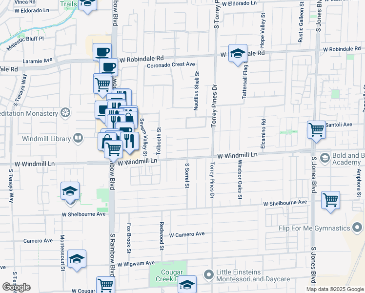 map of restaurants, bars, coffee shops, grocery stores, and more near 6637 Gossamer Fog Avenue in Las Vegas