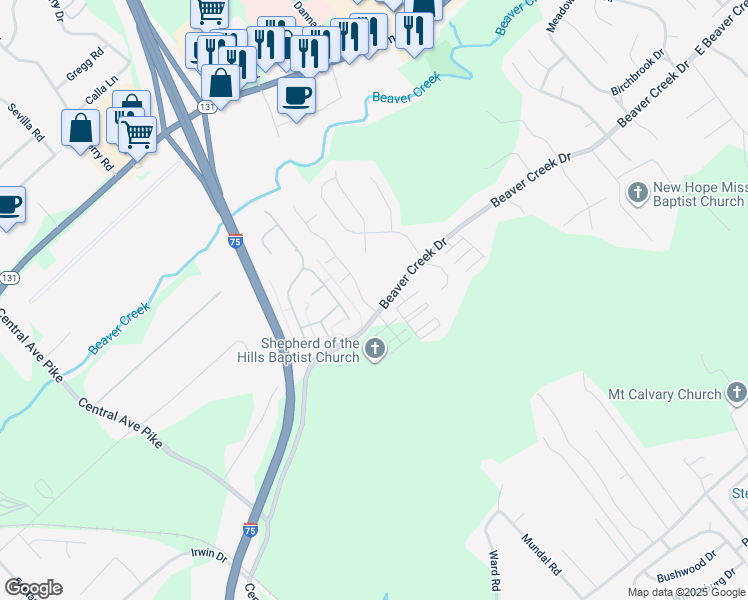 map of restaurants, bars, coffee shops, grocery stores, and more near 7100 Allison Way in Knoxville