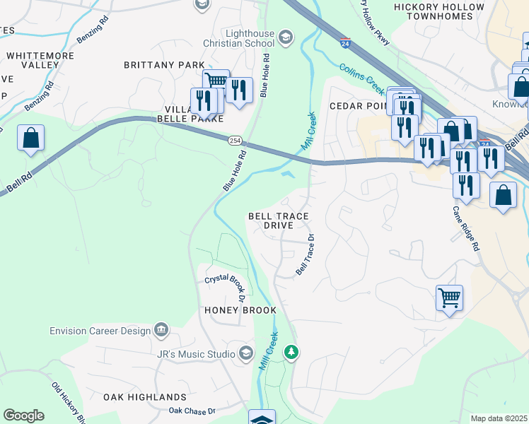 map of restaurants, bars, coffee shops, grocery stores, and more near 18 Sycamore Court in Nashville