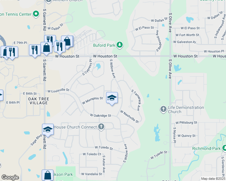 map of restaurants, bars, coffee shops, grocery stores, and more near 4212 West Memphis Street in Broken Arrow