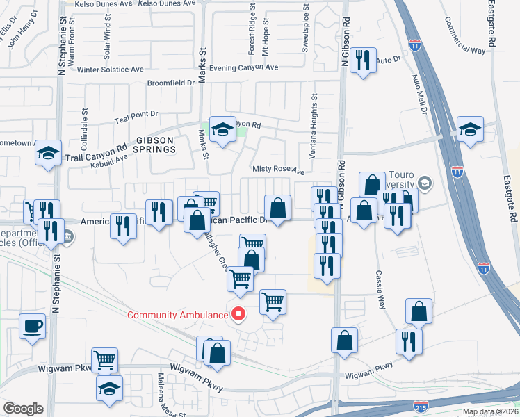 map of restaurants, bars, coffee shops, grocery stores, and more near 198 Winterport Street in Henderson