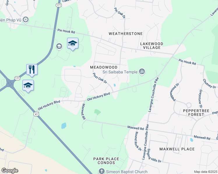 map of restaurants, bars, coffee shops, grocery stores, and more near 701 Post Oak Drive in Nashville