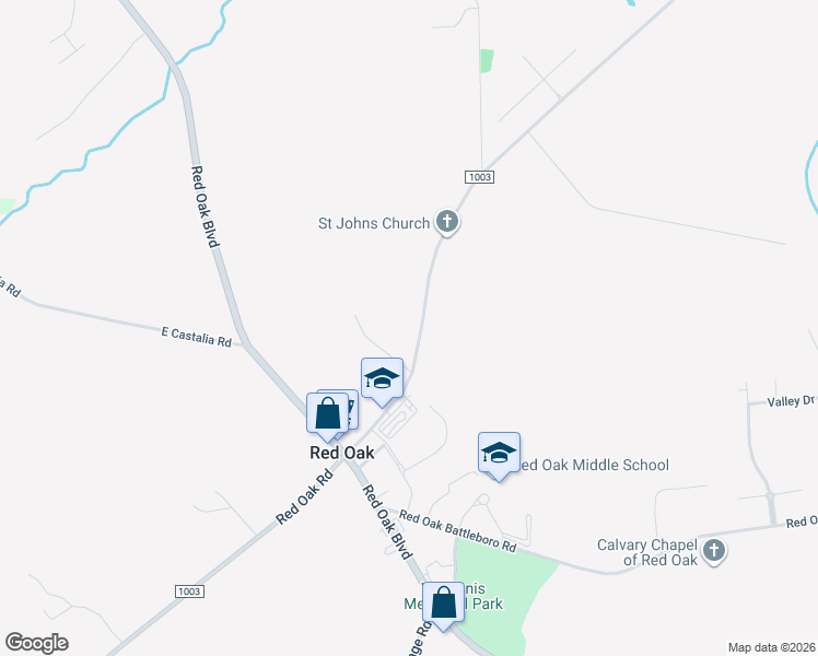 map of restaurants, bars, coffee shops, grocery stores, and more near 5808 Red Oak Road in Red Oak