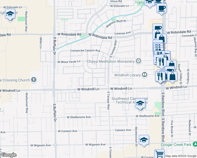 map of restaurants, bars, coffee shops, grocery stores, and more near 7431 Longhorn Lodge Avenue in Las Vegas