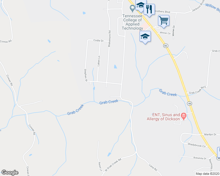 map of restaurants, bars, coffee shops, grocery stores, and more near 833 Blakemore Road in Dickson