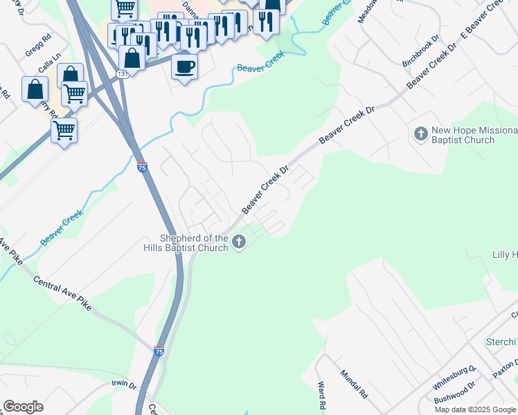 map of restaurants, bars, coffee shops, grocery stores, and more near 7080 Leopard Way in Knoxville