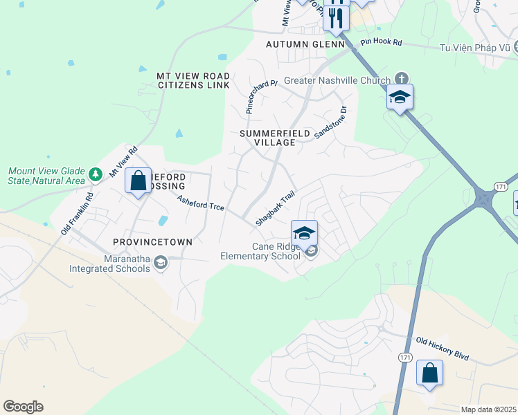 map of restaurants, bars, coffee shops, grocery stores, and more near 4209 Shagbark Trail in Nashville