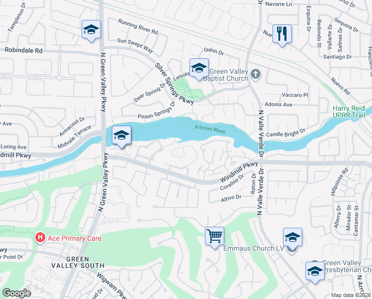 map of restaurants, bars, coffee shops, grocery stores, and more near 2042 Angel Falls Drive in Henderson