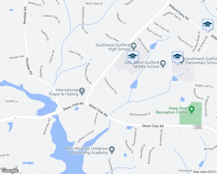 map of restaurants, bars, coffee shops, grocery stores, and more near 3102 Timberwolf Avenue in High Point