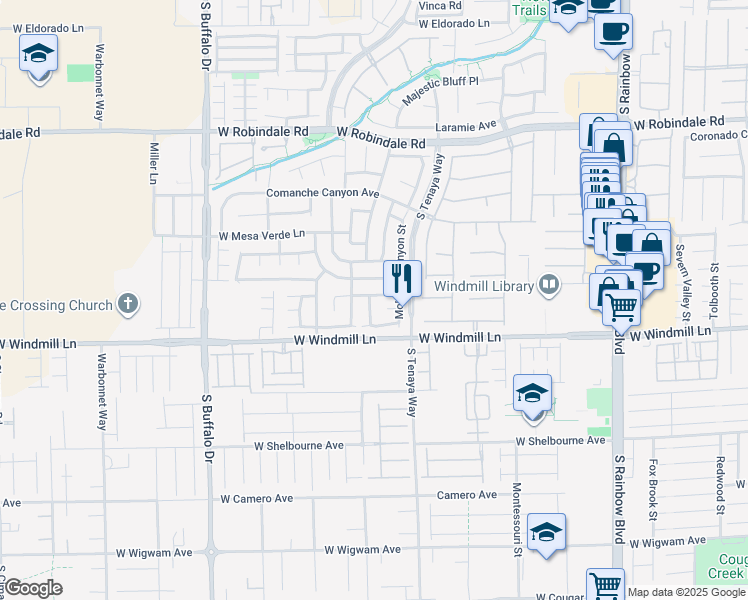map of restaurants, bars, coffee shops, grocery stores, and more near 7431 Longhorn Lodge Avenue in Las Vegas