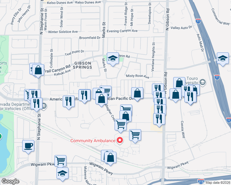 map of restaurants, bars, coffee shops, grocery stores, and more near 197 Bailey Island Drive in Henderson