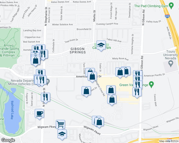 map of restaurants, bars, coffee shops, grocery stores, and more near 198 Crown Imperial Street in Henderson
