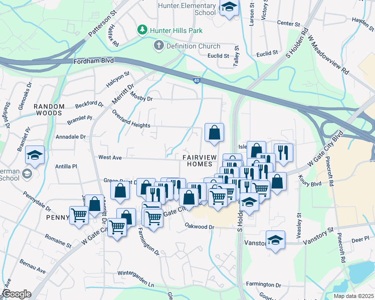 map of restaurants, bars, coffee shops, grocery stores, and more near in Greensboro