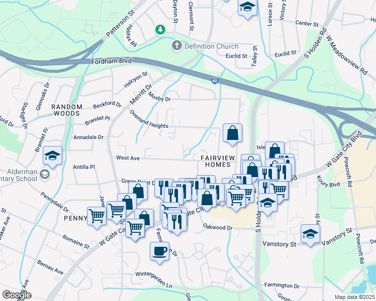 map of restaurants, bars, coffee shops, grocery stores, and more near in Greensboro