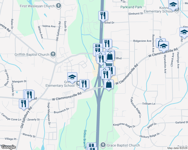 map of restaurants, bars, coffee shops, grocery stores, and more near in Winston-Salem