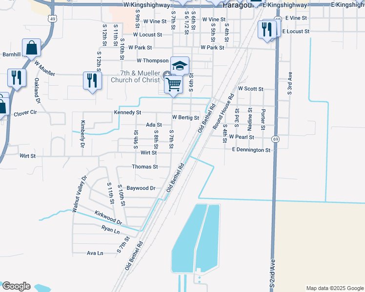 map of restaurants, bars, coffee shops, grocery stores, and more near 603 Wirt Street in Paragould