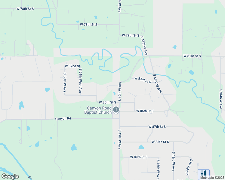 map of restaurants, bars, coffee shops, grocery stores, and more near 8420 South 49th West Avenue in Tulsa