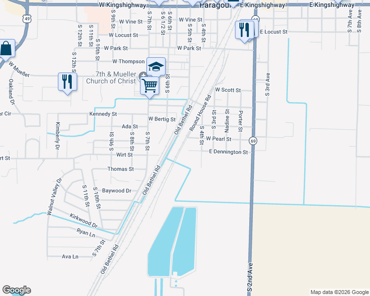 map of restaurants, bars, coffee shops, grocery stores, and more near 1400-1698 Round House Road in Paragould