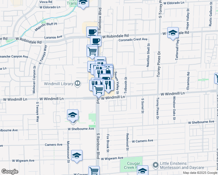 map of restaurants, bars, coffee shops, grocery stores, and more near 6797 Cardoness Street in Las Vegas