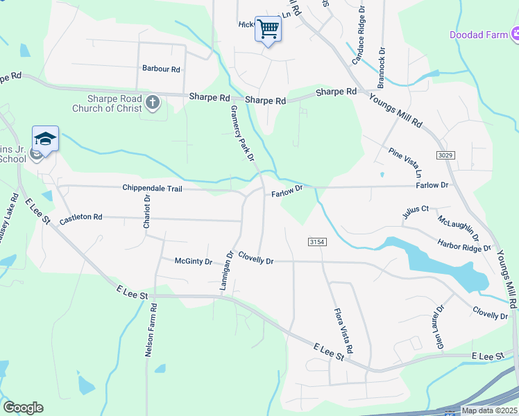 map of restaurants, bars, coffee shops, grocery stores, and more near 2104 Gramercy Park Drive in Greensboro
