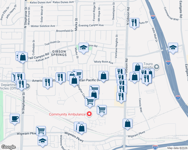 map of restaurants, bars, coffee shops, grocery stores, and more near 195 Boothbay Street in Henderson