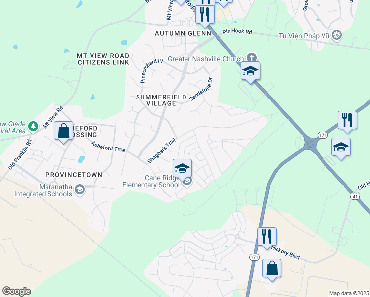 map of restaurants, bars, coffee shops, grocery stores, and more near 5313 Tupelo Street in Nashville