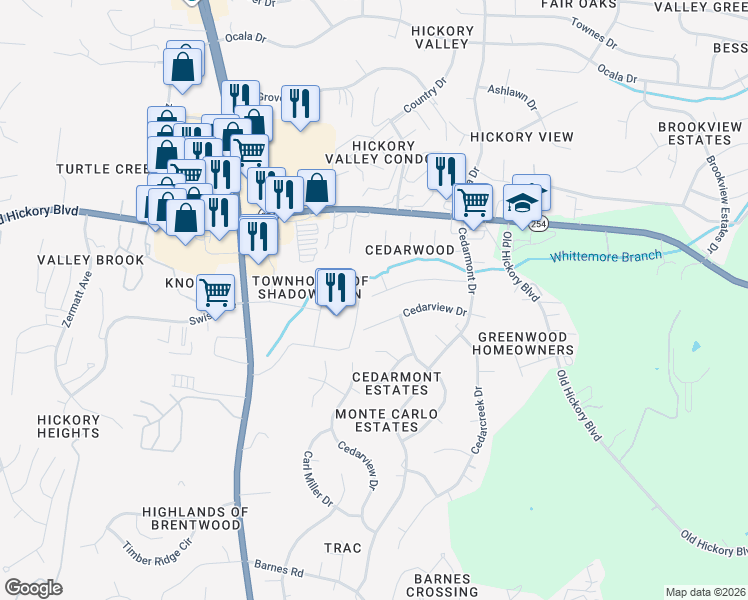 map of restaurants, bars, coffee shops, grocery stores, and more near 316 Cedarview Drive in Nashville