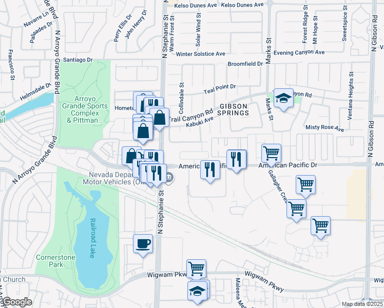 map of restaurants, bars, coffee shops, grocery stores, and more near 1343 Reef Point Avenue in Henderson