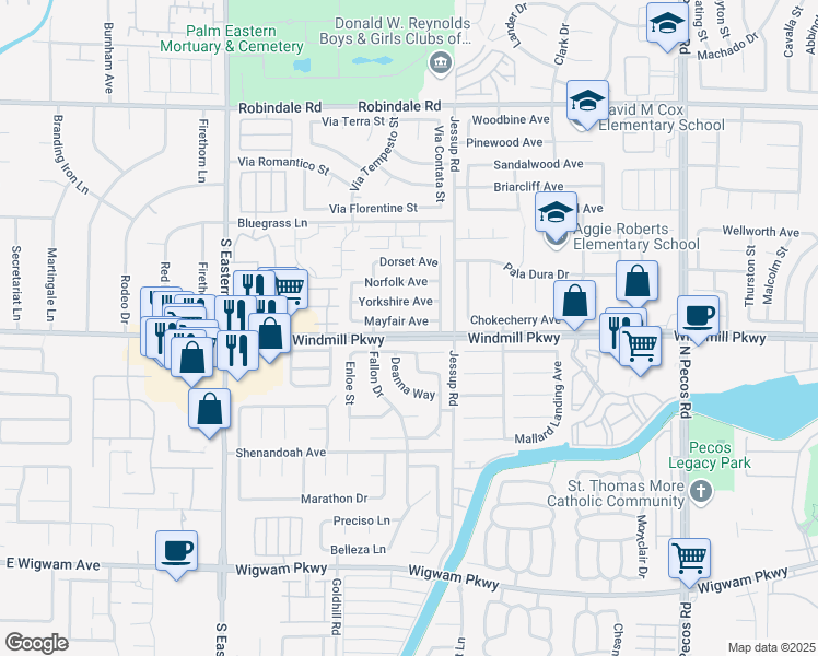map of restaurants, bars, coffee shops, grocery stores, and more near 2813 Mayfair Avenue in Henderson