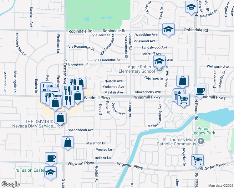 map of restaurants, bars, coffee shops, grocery stores, and more near 2813 Mayfair Avenue in Henderson