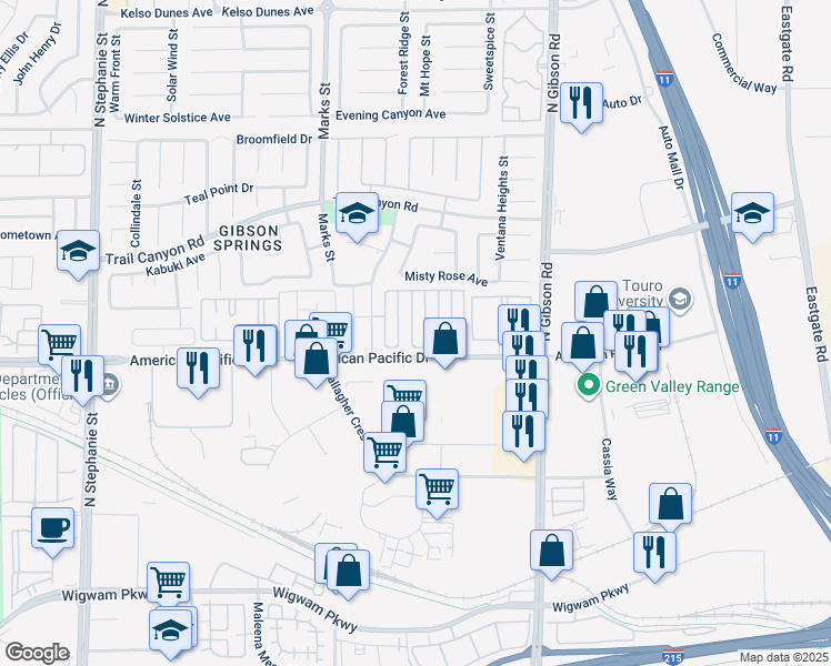 map of restaurants, bars, coffee shops, grocery stores, and more near 1069 American Pacific Drive in Henderson