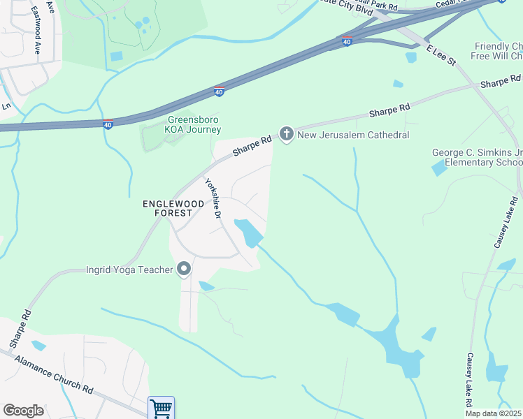 map of restaurants, bars, coffee shops, grocery stores, and more near 2503 Beaverbrook Drive in Greensboro