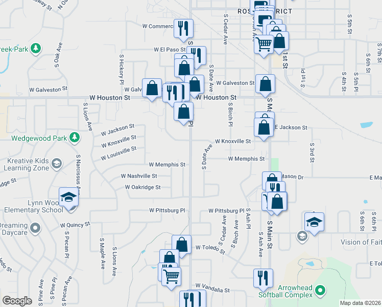 map of restaurants, bars, coffee shops, grocery stores, and more near 1109 South 161st East Avenue in Broken Arrow