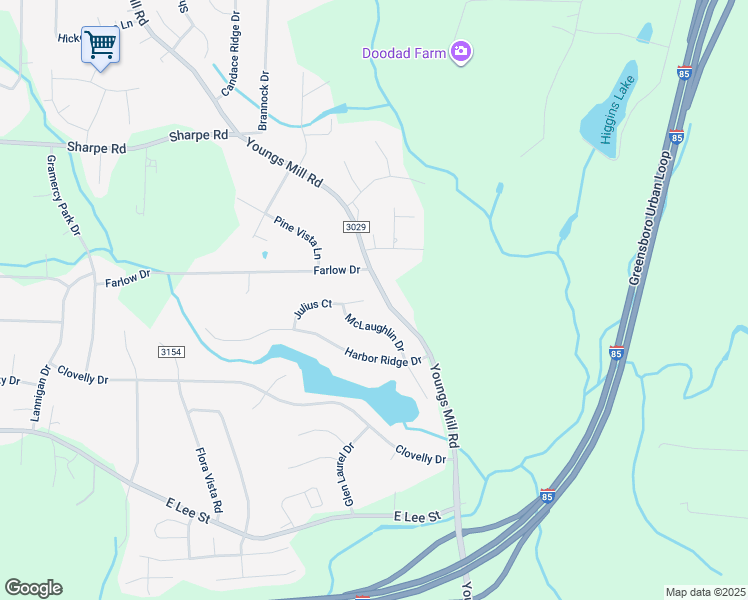map of restaurants, bars, coffee shops, grocery stores, and more near 4276 Julius Court in Greensboro