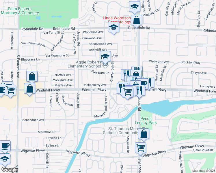 map of restaurants, bars, coffee shops, grocery stores, and more near 2713 Chokecherry Avenue in Henderson