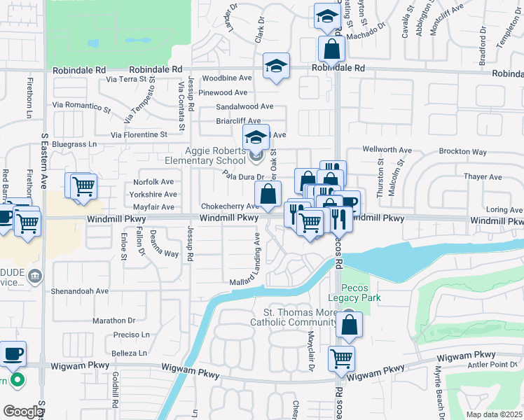 map of restaurants, bars, coffee shops, grocery stores, and more near 2713 Chokecherry Avenue in Henderson