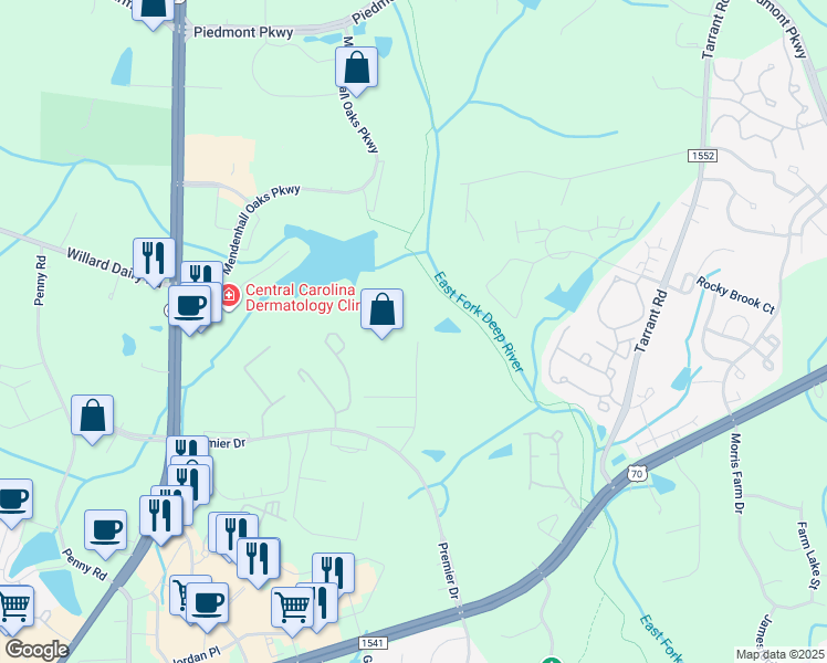 map of restaurants, bars, coffee shops, grocery stores, and more near 4198 Eagle Hill Drive in High Point
