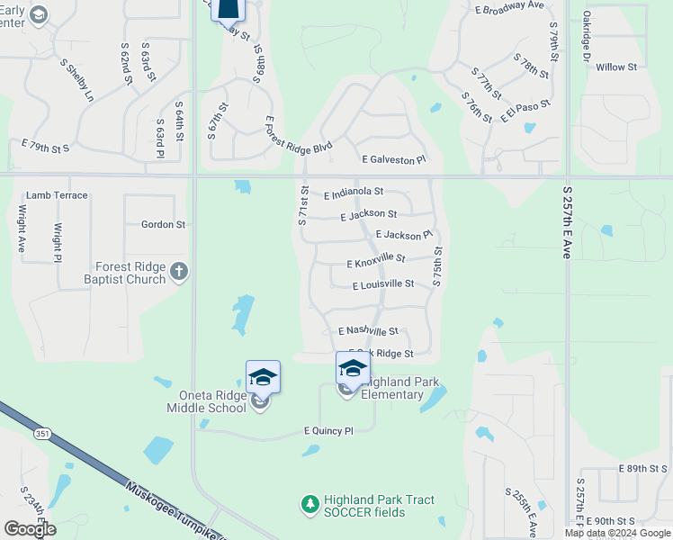 map of restaurants, bars, coffee shops, grocery stores, and more near 1001 South 72nd Street in Broken Arrow
