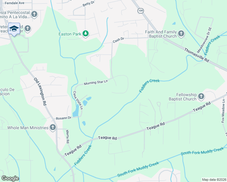 map of restaurants, bars, coffee shops, grocery stores, and more near 2105 Morning Star Lane in Winston-Salem