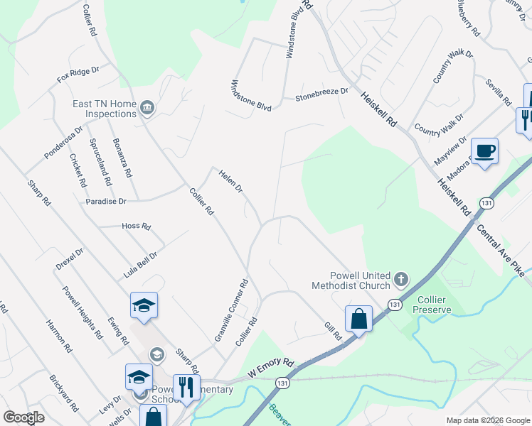 map of restaurants, bars, coffee shops, grocery stores, and more near 901 Granville Conner Road in Powell