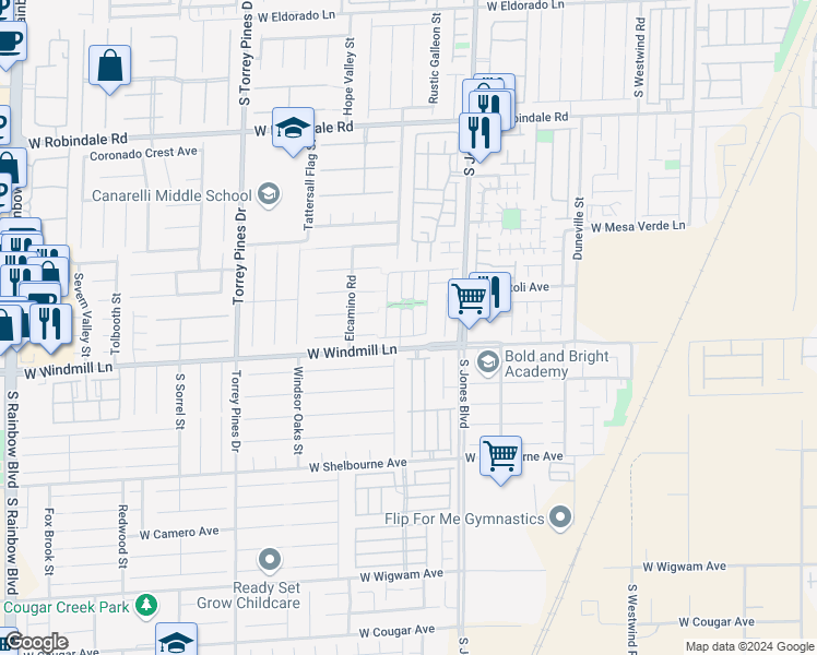 map of restaurants, bars, coffee shops, grocery stores, and more near 8079 Flower Festival Street in Las Vegas