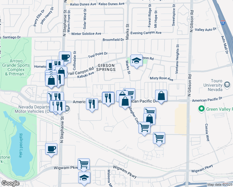 map of restaurants, bars, coffee shops, grocery stores, and more near 202 Twin Creek in Henderson