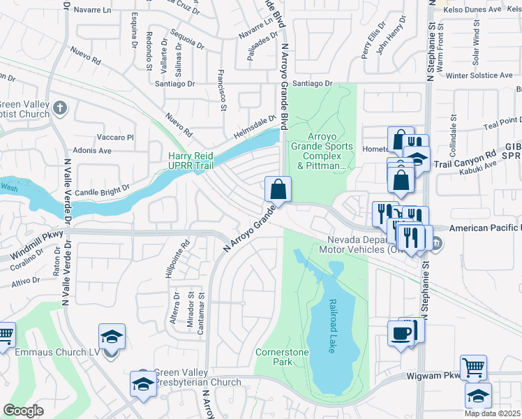 map of restaurants, bars, coffee shops, grocery stores, and more near 1601 Aspen Meadows Drive in Henderson