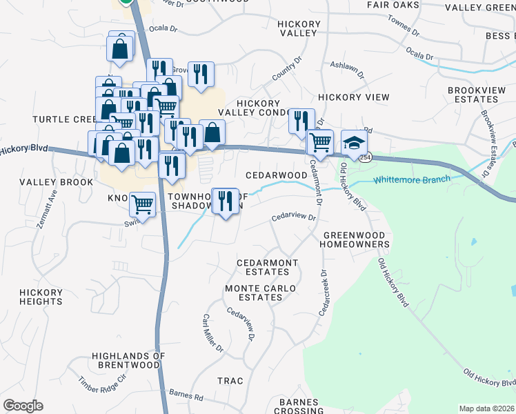map of restaurants, bars, coffee shops, grocery stores, and more near 316 Cedarview Drive in Nashville