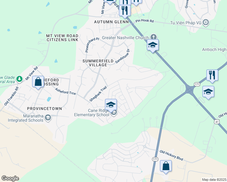 map of restaurants, bars, coffee shops, grocery stores, and more near 5240 Tupelo Street in Nashville