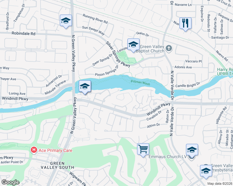 map of restaurants, bars, coffee shops, grocery stores, and more near 2094 Angel Falls Drive in Henderson