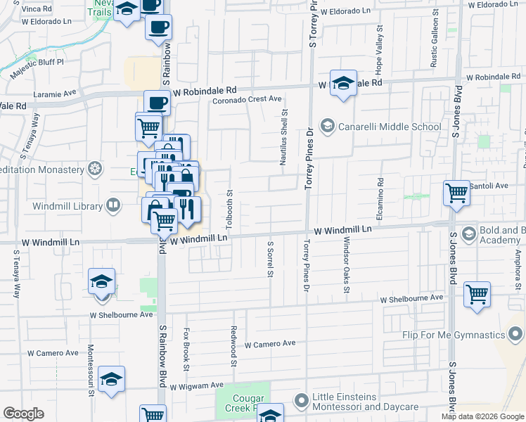 map of restaurants, bars, coffee shops, grocery stores, and more near 6637 Gossamer Fog Avenue in Las Vegas