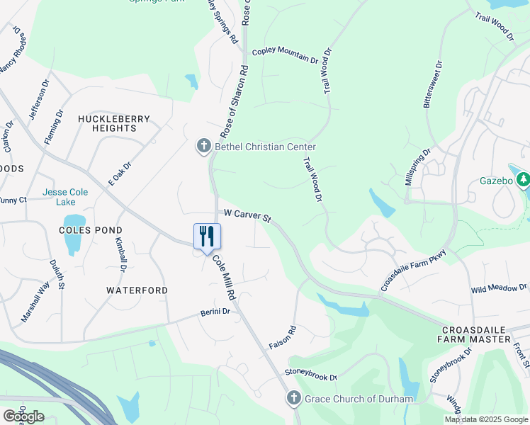 map of restaurants, bars, coffee shops, grocery stores, and more near 3918 Carver Street in Durham